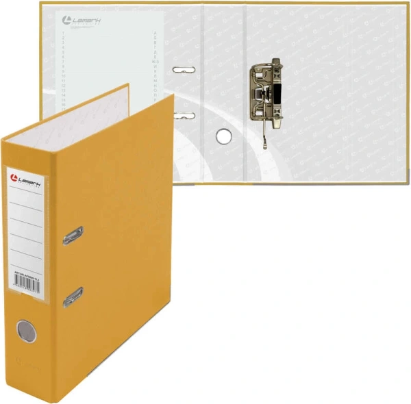 Папка регистратор 80мм А4 РР желтая, металлическая окантовка, карман AF0600-YL1/AF0600-YL1 Lamark (Ламарк) 128/73304 - МСК «Форвард»