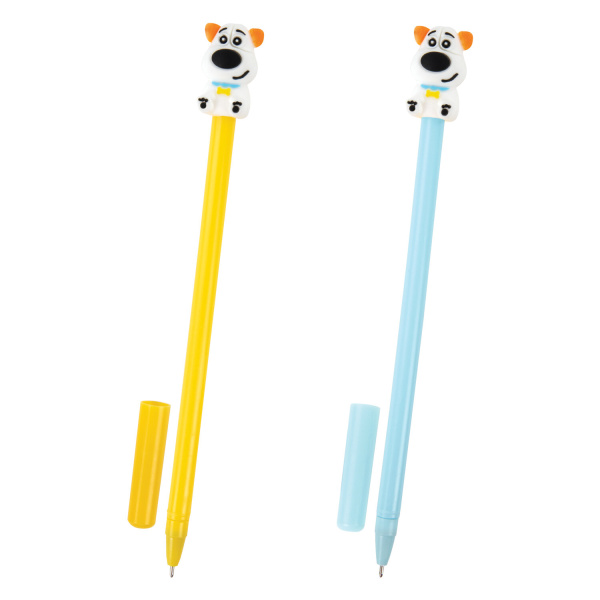 Ручка с топпером шариковая ЮНЛАНДИЯ "Собачка", корпус ассорти, СИНЯЯ, узел 0,7мм, КОМПЛЕКТ 12шт 143807