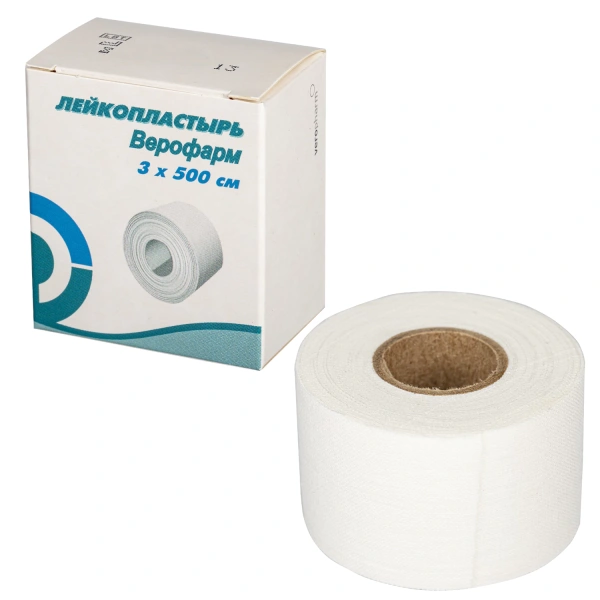 Лейкопластырь рулонный ВЕРОФАРМ, 3х500 см. тканевая основа, картонная коробка 20024111 630605