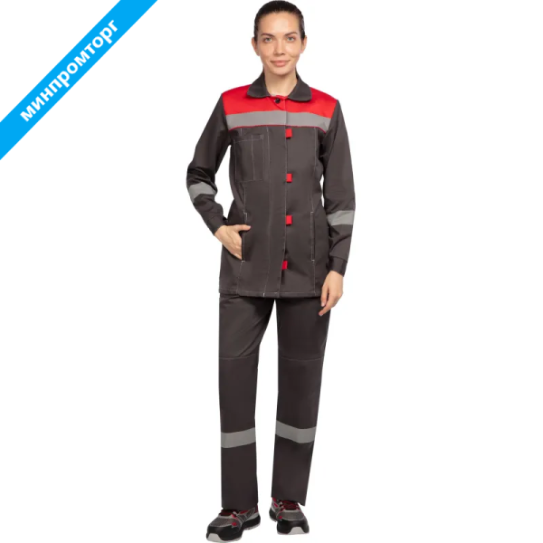 Костюм рабочий летний женский л20-КБР с СОП серый/красный (размер 104-108 (52-54), рост 170-176) 829839