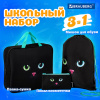 Папка на молнии с ручками А4, мешок для обуви 42х33 см, пенал 20х10 см, "Black cat" НАБОР BRAUBERG, 271434 - МСК «Форвард»