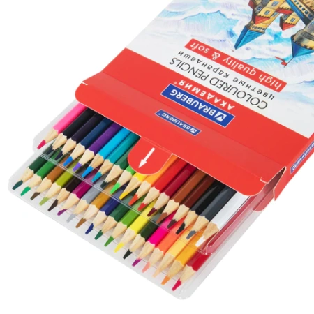 Карандаши цветные мягкие BRAUBERG АКАДЕМИЯ, 36 цветов, шестигранные, грифель 3 мм, натуральное дерево, 181867 - МСК «Форвард»