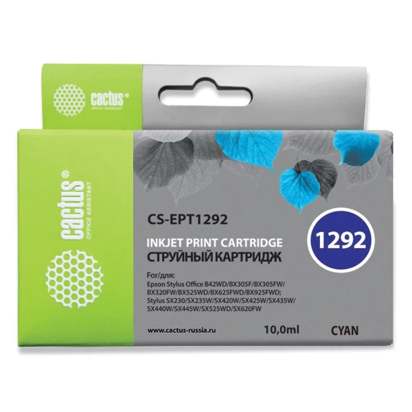 Картридж струйный CACTUS (CS-EPT1292) для EPSON Stylus B42WD/BX305W/BX625WD, голубой CS-EPT1292 361954 ПОД ЗАКАЗ 8 ДНЕЙ