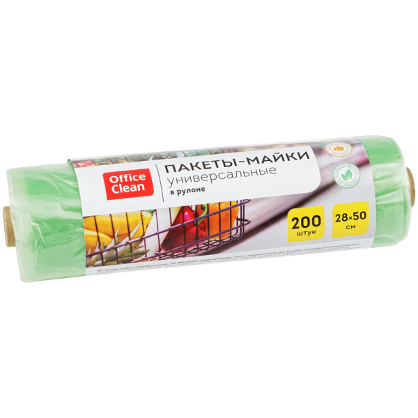 Пакет-майка OfficeClean, ПНД, 28+14*50см, 12мкм, рулон на втулке, 200шт., зеленый 317613 - МСК «Форвард»