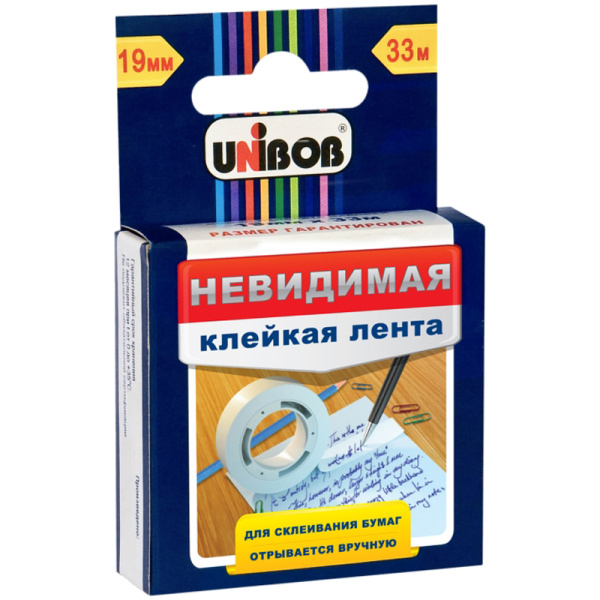 Клейкая лента 19мм*33м, Unibob, невидимая, матовая, картонная упаковка, европодвес 51713 271462