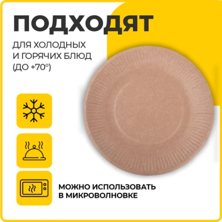 Тарелка одноразовая крафт бумажная 180 мм, КОМПЛЕКТ 100 штук, LAIMA ECO CRAFT, 608087 - МСК «Форвард»