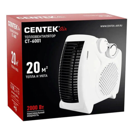Тепловентилятор CENTEK CT-6001, 2000 Вт, 3 режима работы, 2 рабочих положения, белый 457464 - МСК «Форвард»