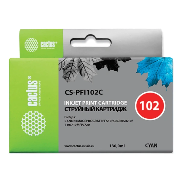 Картридж струйный CACTUS (CS-PFI102C) для CANON iPF500/510/F600/605/650/700, голубой CS-PFI102C 362784 под заказ 8 дней