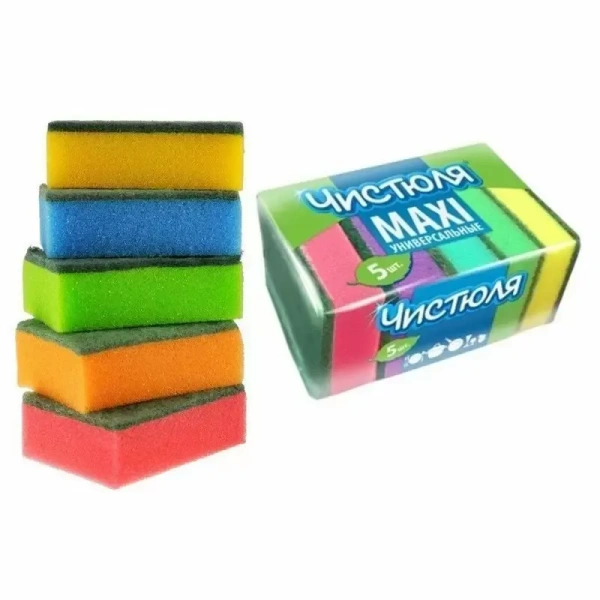 Губка для посуды Чистюля Макси КОМПЛЕКТ 5шт 72 г поролон с абразивным слоем 600200