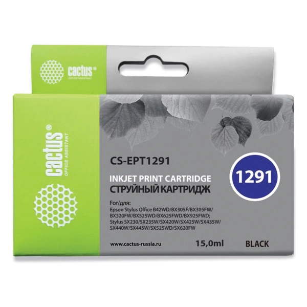 Картридж струйный CACTUS (CS-EPT1291) для EPSON Stylus B42WD/BX305W/BX625WD, черный CS-EPT1291 361951