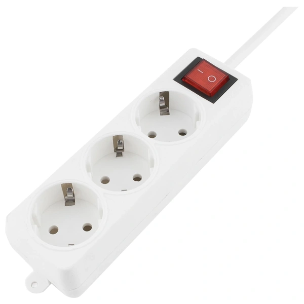 Удлинитель ГАРНИЗОН с выключателем, 3 розетки с заземлением, 3м, 3х1мм, 3500Вт, белый, ELB-G3-W-3 511582