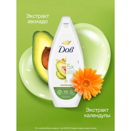 Крем-гель для душа 250 мл, ДАВ "Масло авокадо и экстракт календулы", питательный 609834 - МСК «Форвард»