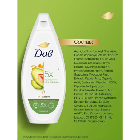 Крем-гель для душа 250 мл, ДАВ "Масло авокадо и экстракт календулы", питательный 609834 - МСК «Форвард»