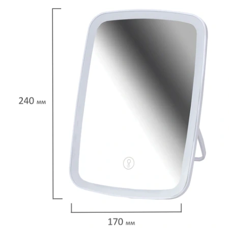 Зеркало настольное с LED-подсветкой для макияжа, 24х17 см, 3 режима свечения, аккумулятор 800 mAh, цвет белый, WBZ (ВБЗ), 609333 - МСК «Форвард»