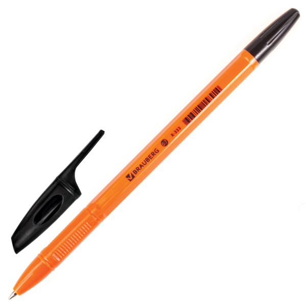 Ручка шариковая BRAUBERG X-333 Orange, ЧЕРНАЯ, корпус оранжевый, узел 0,7мм, линия 0,35мм, 142410