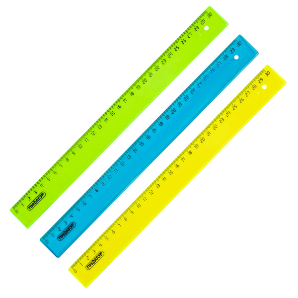 Линейка пластик 30 см ПИФАГОР, прозрачная, неоновая, ассорти, 210609