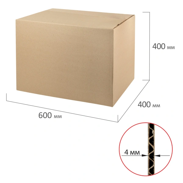 Гофроящик д600*ш400*в400 мм, марка Т22, профиль С, FEFCO 0201 / ГОСТ исполнение А, 440053