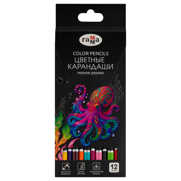 Карандаши цветные Гамма "Классические", 12цв., черное дерево,заточен., картон. упак., европодвес CP12BW_112025 389254 - МСК «Форвард»