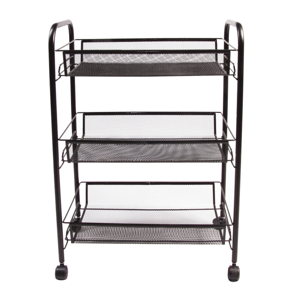 Этажерка (тележка) BRABIX офисно-бытовая 3 яруса, на колесах, металл, черная, 43,5*26*62,5 см 603751