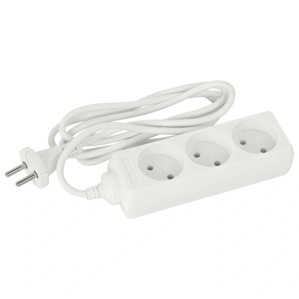 Удлинитель сетевой SONNEN U-131, 3 розетки, без заземления, 6А, длина 1,8 м, белый, 511428