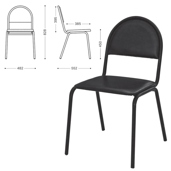 Стул для посетителей "Серна", черный каркас, кож.зам черный, СМ 7/22 К-01 530258