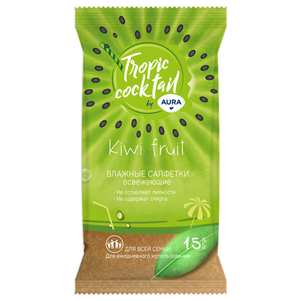Салфетки влажные 15шт Aura "Tropic coctail", освежающие, ассорти 4600999007569 2309603 - МСК «Форвард»