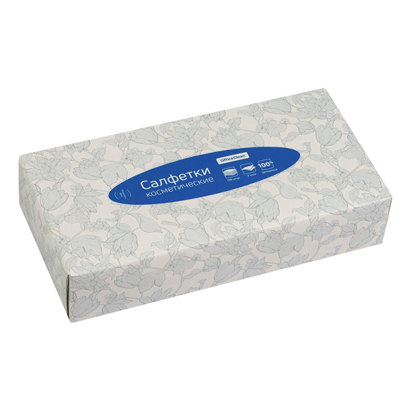 Салфетки косметические OfficeClean, 2-слойные, 20*20см, в картонном боксе, белые, 100шт 279679