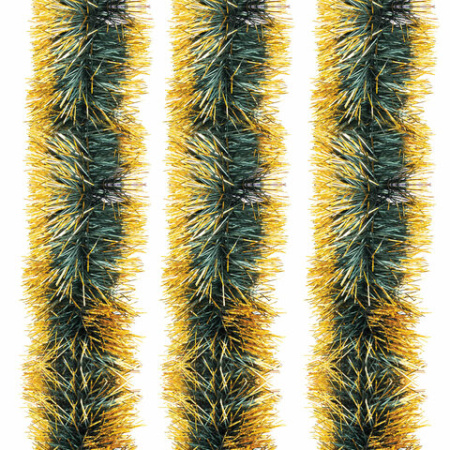 Мишура КОМПЛЕКТ 3 штуки, диаметр 100 мм, длина 2 м, зеленая с золотистыми кончиками, 592219 - МСК «Форвард»