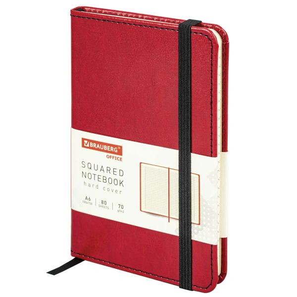 Блокнот МАЛЫЙ ФОРМАТ 100x150мм А6, BRAUBERG Office, под кожу, 80л, клетка, красный, 113326