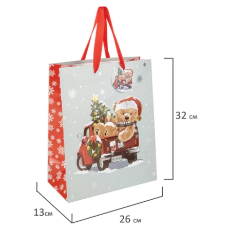 Пакет подарочный КОМПЛЕКТ 4 штуки новогодний 26x13x32 см, "Новогодний мишка", ЗОЛОТАЯ СКАЗКА, 592121 - МСК «Форвард»