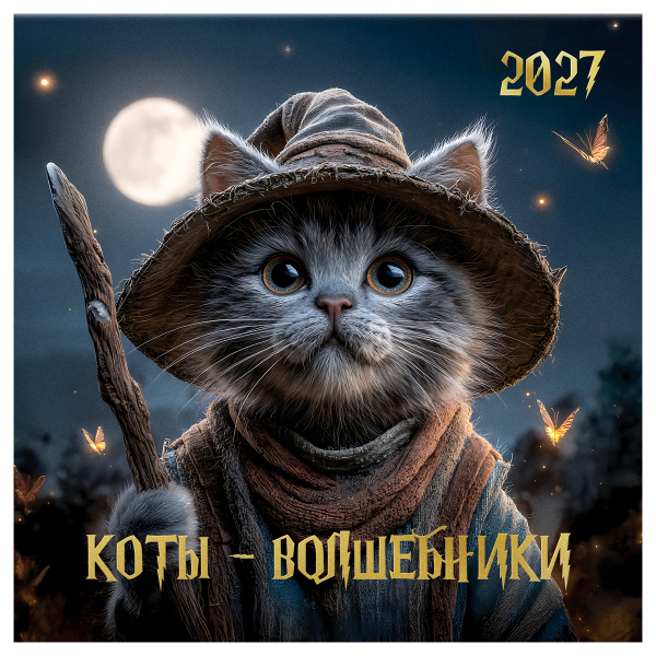 Календарь настенный перекидной на скрепке, 290*290 мм 12л. BG "Коты-волшебники", 2027г 391065