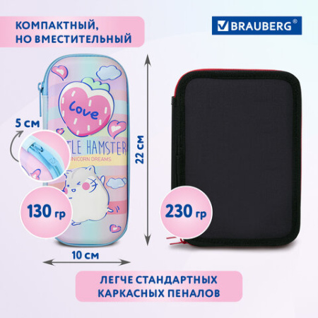 Пенал BRAUBERG, 1 отделение, 1 откидная планка, EVA 3D, 22х10х5 см, "Humster", 270702 - МСК «Форвард»