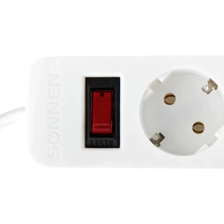 Сетевой фильтр SONNEN SPW-305, 5 розеток с заземлением, выключатель, 10 А, 3 м, белый, 513654 - МСК «Форвард»