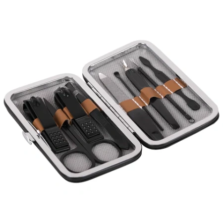 Универсальный набор для маникюра и педикюра 9 в 1 в футляре, MINI, черный карбон, блистер, WBZ (ВБЗ), 609496 - МСК «Форвард»