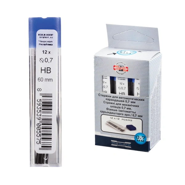 Грифели запасные 0,7 мм, HB, KOH-I-NOOR, КОМПЛЕКТ 12 штук, 4162/HB 41620HB007PKRU 181000