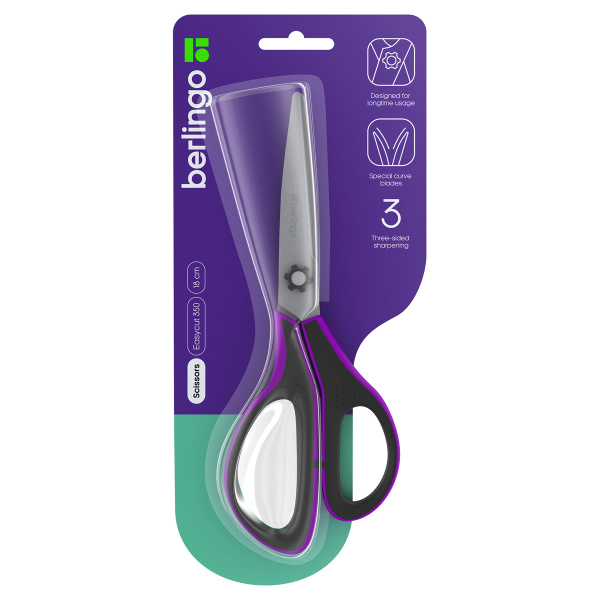 Ножницы Berlingo "Easycut 350", 18см, сиреневые, эргономичные ручки, мягкие вставки, европодвес DNn_18035_a 326335 - МСК «Форвард»
