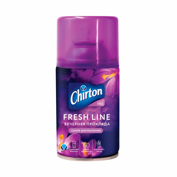 Сменный баллон 250мл CHIRTON "Вечерняя прохлада", для автомат. освежителей, универсал, сух. распылен 604995