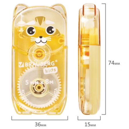 Корректирующая лента BRAUBERG KIDS "ЗВЕРЯТА", 5 мм х 8 м, механизм перемотки, корпус ассорти, блистер, 272499 - МСК «Форвард»
