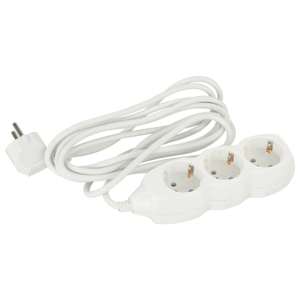 Удлинитель сетевой SONNEN U-133G, 3 розетки, c заземлением, 10А, длина 3 м, белый, 511432