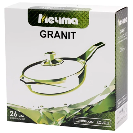 Сковорода 26 см, съемная soft-touch ручка, крышка, антипригарное покрытие, МЕЧТА "Гранит Black", с026802 700716 - МСК «Форвард»