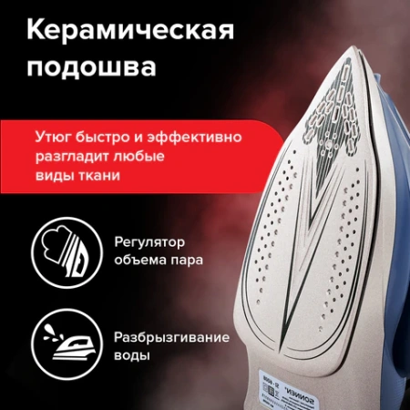 Утюг паровой SONNEN SI-6008, 2200 Вт, керамическое покрытие, антикапля, серебристый/золотой, 456998 - МСК «Форвард»