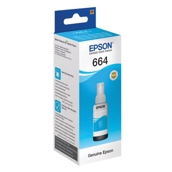 Чернила EPSON 664 (T6642) для СНПЧ Epson L100/L110/L200/L210/L300/L456/L550, голубые, ОРИГИНАЛЬНЫЕ 360973