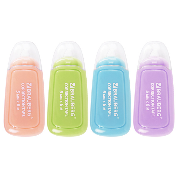 Корректирующая лента BRAUBERG COMPACT PLUS PASTEL, 5 мм х 6 м, корпус ассорти, блистер , 270551