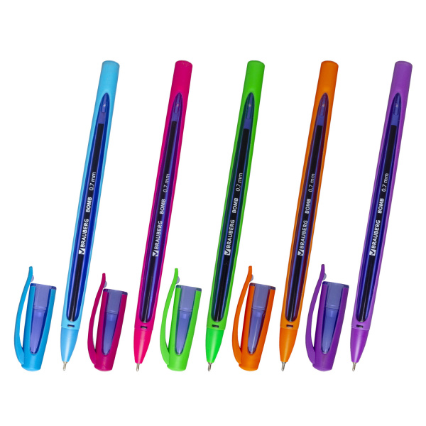 Ручка шариковая масляная BRAUBERG "BOMB GT Color", СИНЯЯ, прорезиненный корпус ассорти, 0,7мм,143346