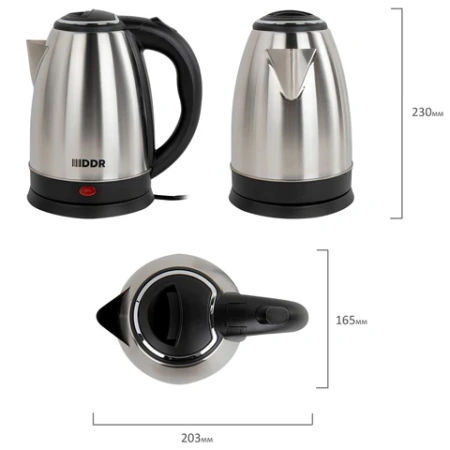 Чайник 1,8 литра, 1500 Вт, закрытый элемент, нержавеющая сталь, DDR (ДДР) DKT-188, 456982 - МСК «Форвард»