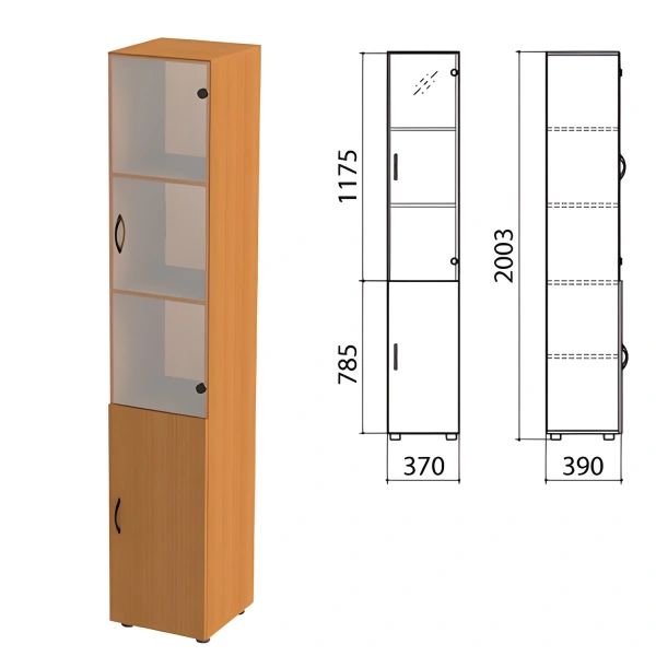 Шкаф закрытый со стеклом "Фея", 370х390х2000мм, цвет орех милан (КОМПЛЕКТ) 980040