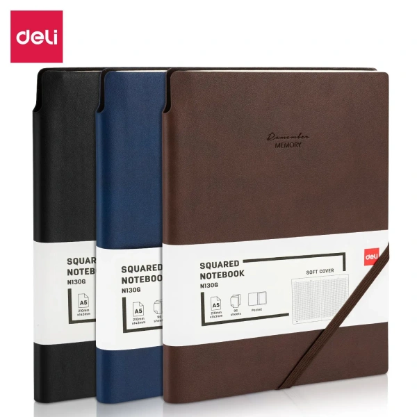 Блокнот А5 Deli Squared Notebook EN130G 96 листов 80 г/кв.м синий в клетку на сшивке резинка 1741980 - МСК «Форвард»