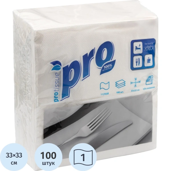 Салфетки бумажные 33x33 см Protissue 1-сл белые 100 листов сложение 1/8 C232 1415049