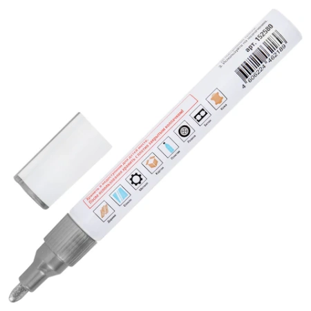 Маркер-краска лаковый (paint marker) 2-4 мм, СЕРЕБРИСТЫЙ, НИТРО-ОСНОВА, STAFF PROFIT, для любых поверхностей, 152580 - МСК «Форвард»