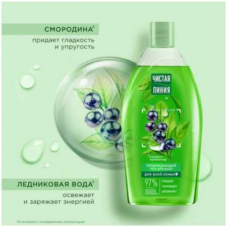 Гель для душа 750 мл, ЧИСТАЯ ЛИНИЯ "Смородина и ледниковая вода", на натуральной основе 609849 - МСК «Форвард»